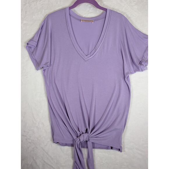 Veronica M Anthropologie Womens Solid Lilac Wide VNeck Spandex/Rayon Top Size M - Picture 2 of 9